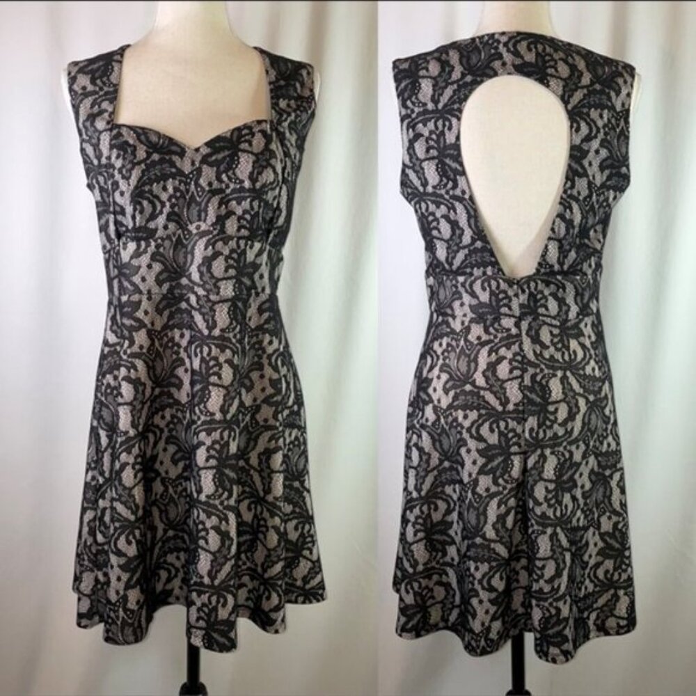 Heart Soul Cocktail Dress Size XL Black Lace with Nude Cut Open Back Sleeveless